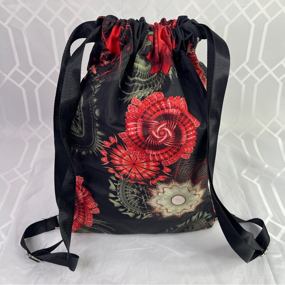 Celestial Mandala Red Floral Drawstring Backpack Cinch Bag OS